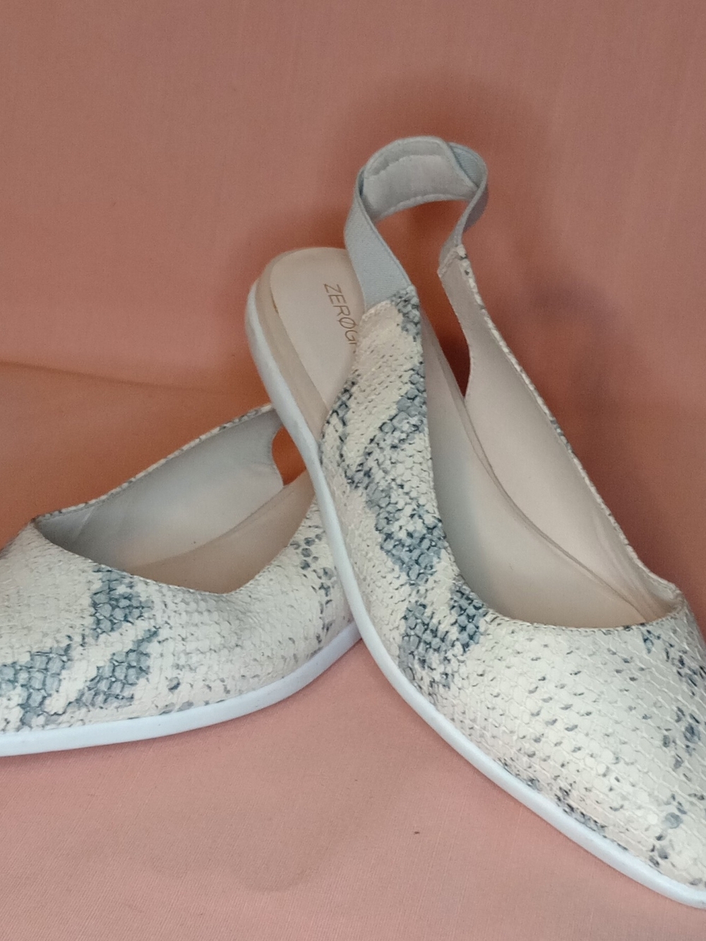 Cole Haan Women’s Snake-Print Slingback Flats in Cream and Gray